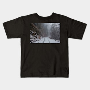 Foggy road in the forest Kids T-Shirt